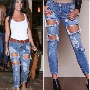 One Teaspoon Trashed Freebirds Jeans Low Rise Zipper Ankles Straight 100% Cotton